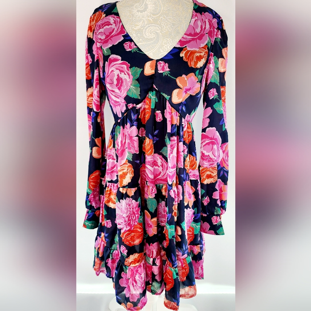 Francesca's mi ami Seth floral babydoll mini long sleeve dress